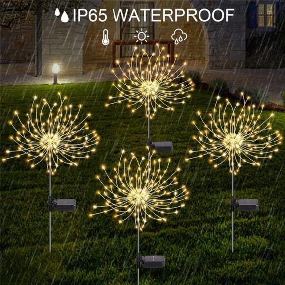 4 Pack Solar Firework Lights, Solar Garden Lights 120 Led, Waterproof Stake - Picture 6 of 7